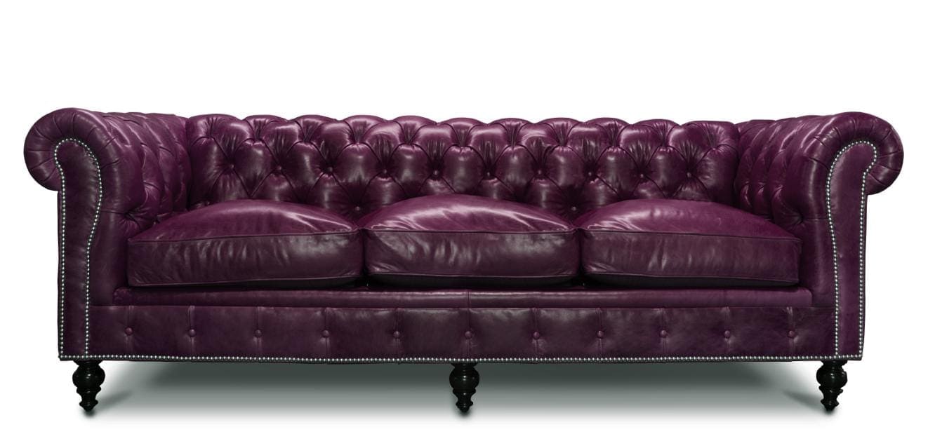 Hemingway Chesterfield Three-Seat Sofa in Plum Leather