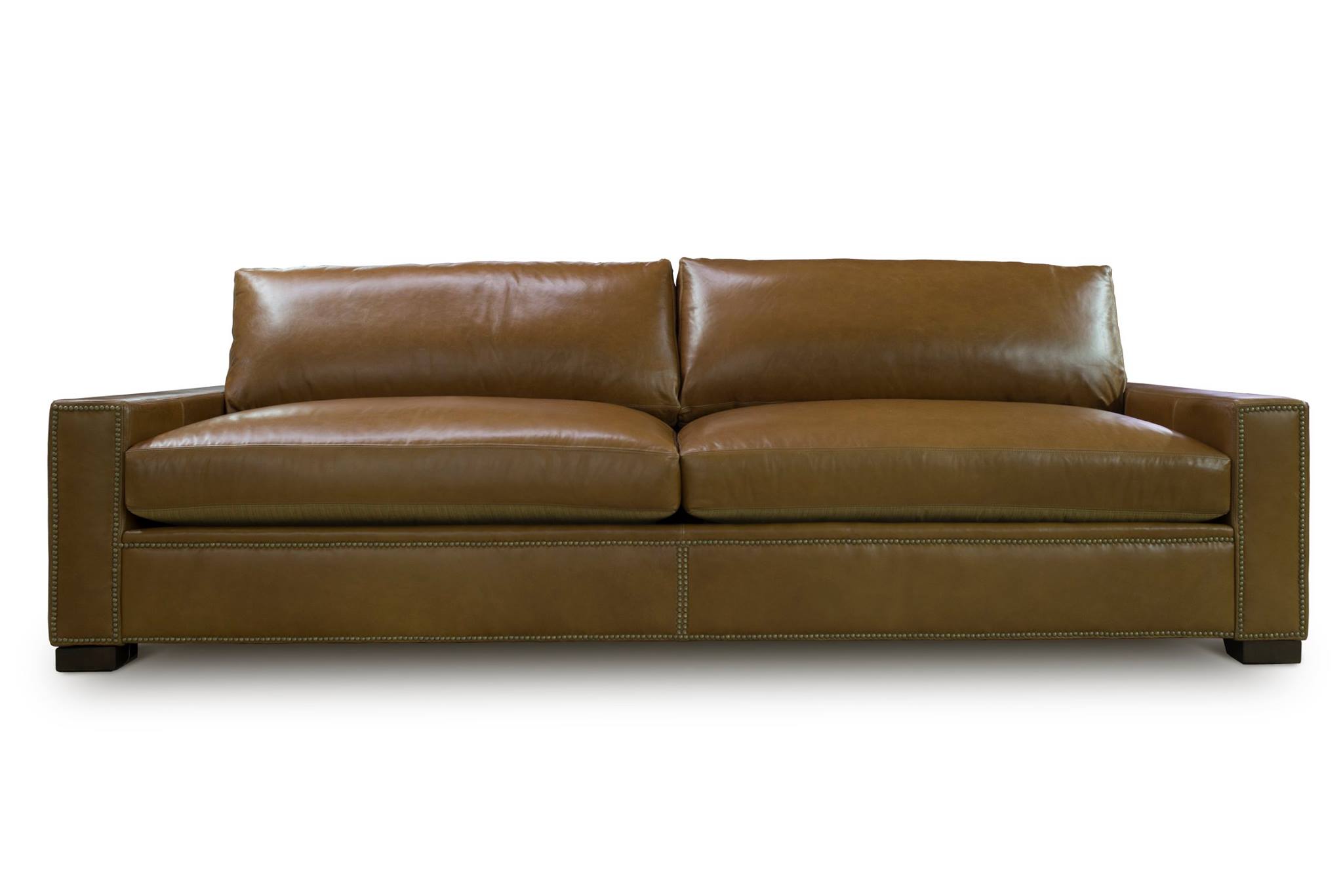 McQueen Caramel Leather Contemporary Square Track Arm Sofa