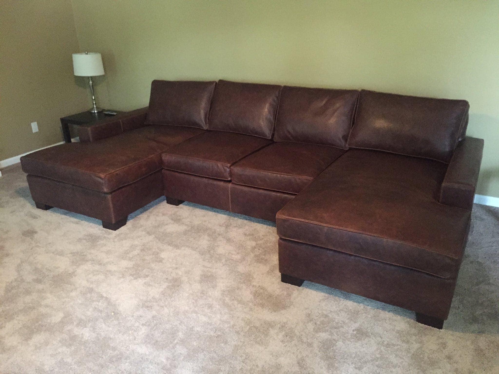 McQueen Classic Brown Leather Contemporary Square Track Arm Sectional
