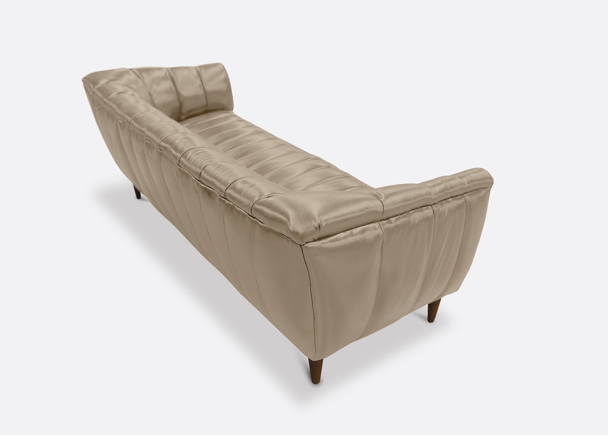 Hughes Beige Leather Art Deco Sofa