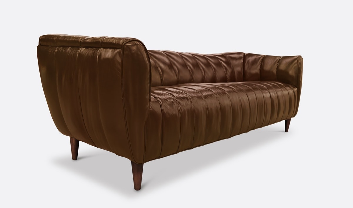 Hughes Tobacco Brown Leather Art Deco Sofa