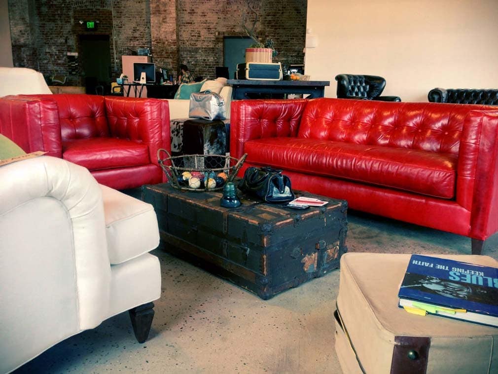 Dylan Mid-Century Square-Tufted Loveseat and Chair in Red Leather