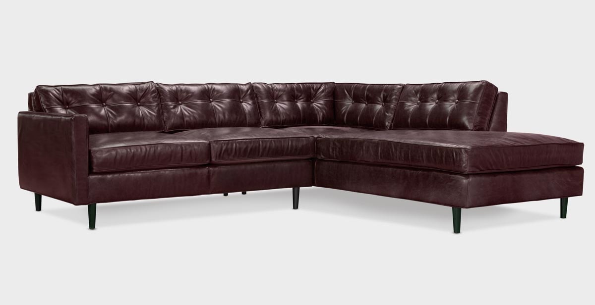 Jack Burgandy Leather Mid-Century Low Profile Knoll Style Sectional