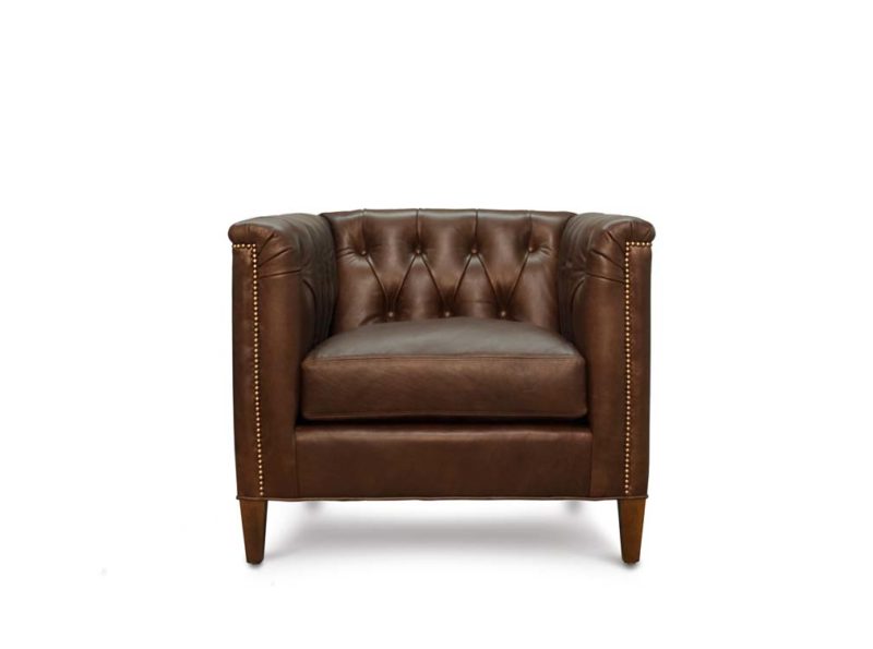 Neil Diamond-Tufted Mid-Century Armchair In Mudd Run Boulder Leather