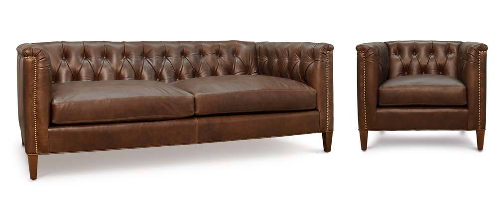 Neil Diamond-Tufted Mid-Century Chesterfield Sofa & Armchair
