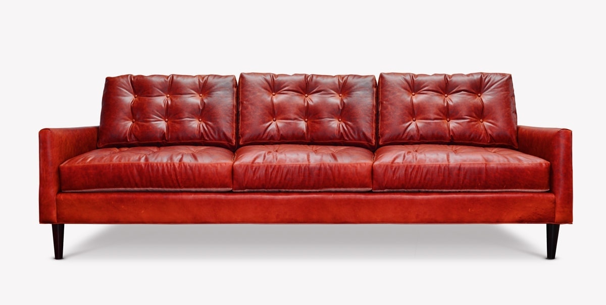 Redding Red Leather Mid-Century Sofa