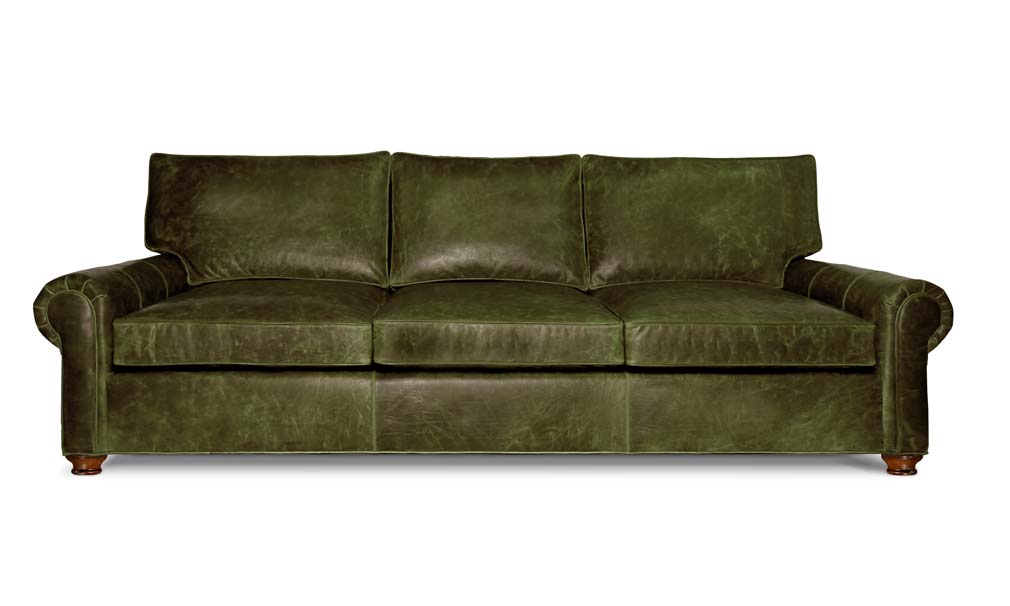 Roosevelt Sofa In Dark Green Leather, Olive Green Leather Sectional