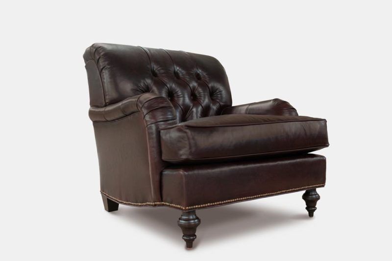 Tufted English Arm Brown Leather Chair