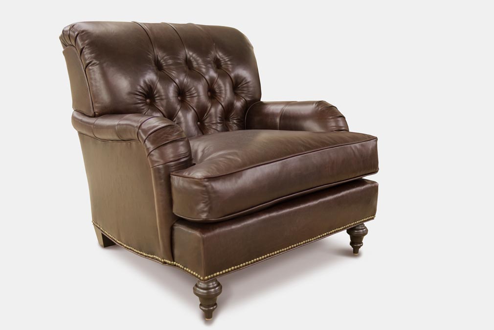 Tufted English Arm Brown Leather Chair