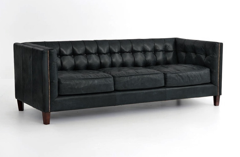 Dylan Black Leather Tufted Tuxedo Sofa