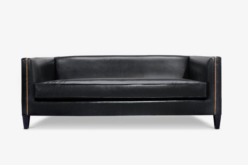 Dylan Mid-Century Black Leathe Tuxedo Sofa