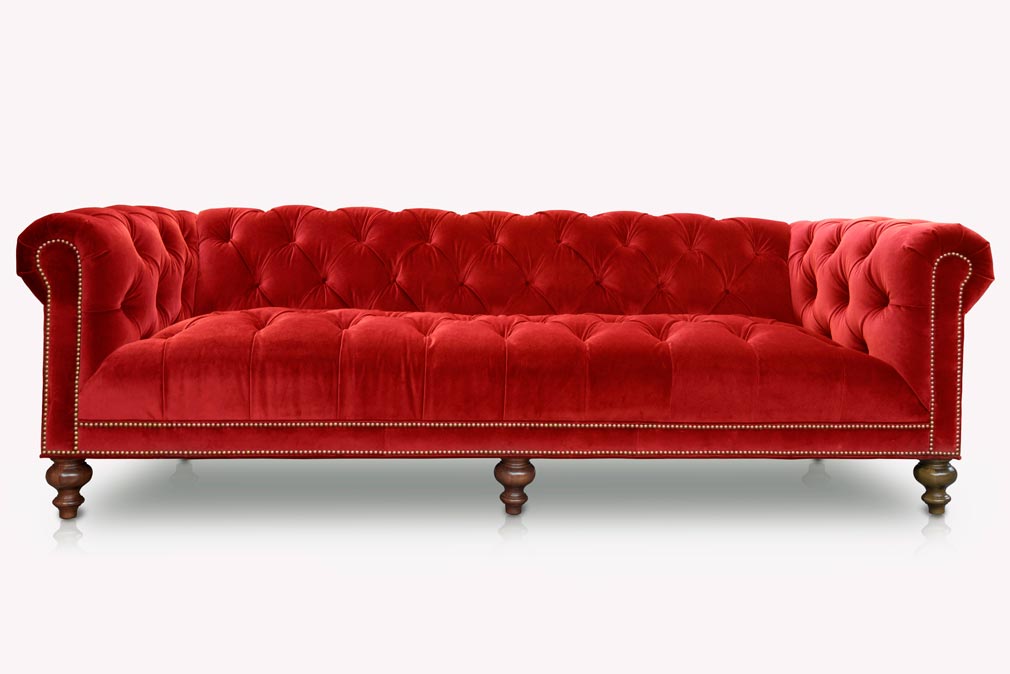 Wright Red Velvet Chesterfield with Tufted Seat in Cannes Scarlet