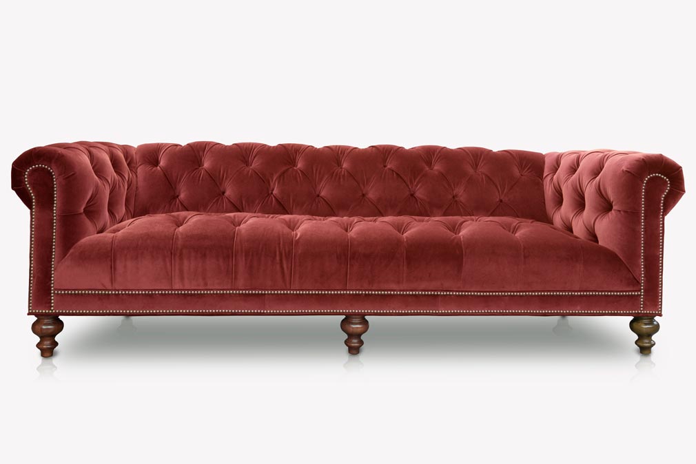 Wright Tufted Seat Chesterfield Sofa in Cannes Sienna Velvet