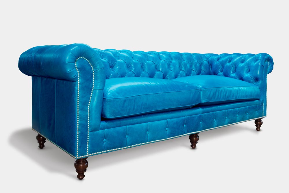 Baby Blue Leather Chesterfield Sofa, Blue Leather Chesterfield Sofa