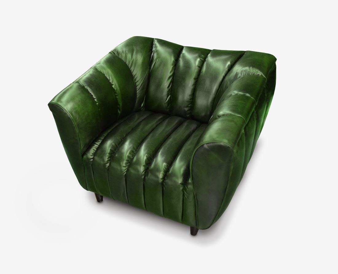 Hughes Art Deco Chair in Green Leather