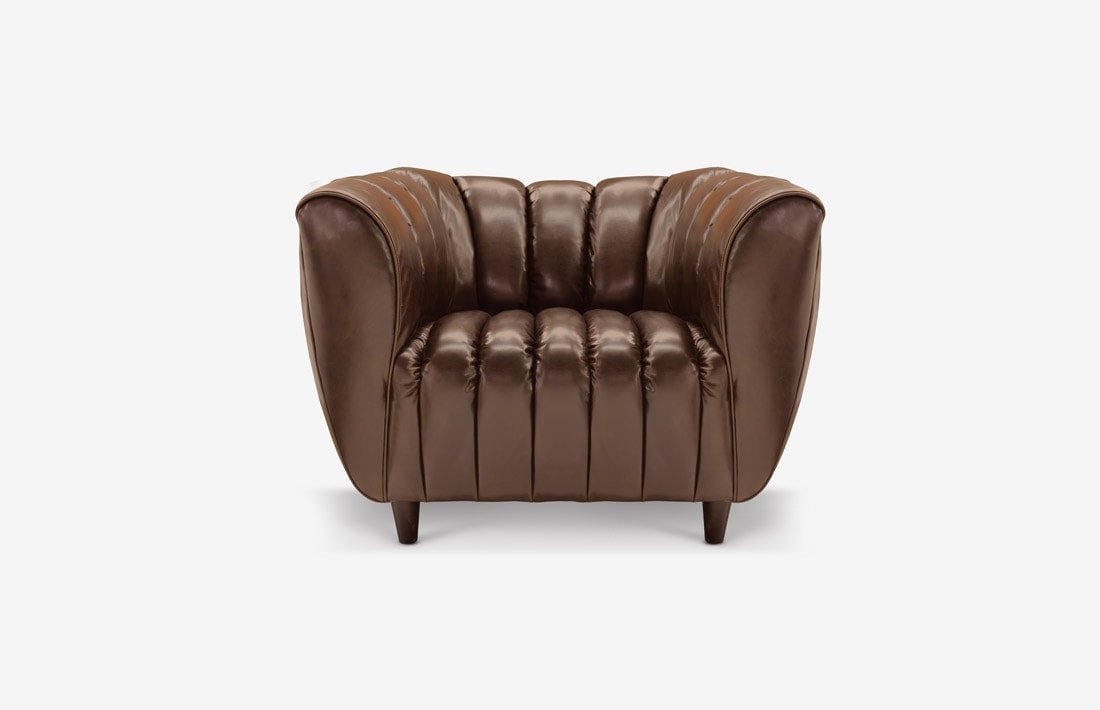 Hughes Art Deco Armchair in Brompton Brown Leather