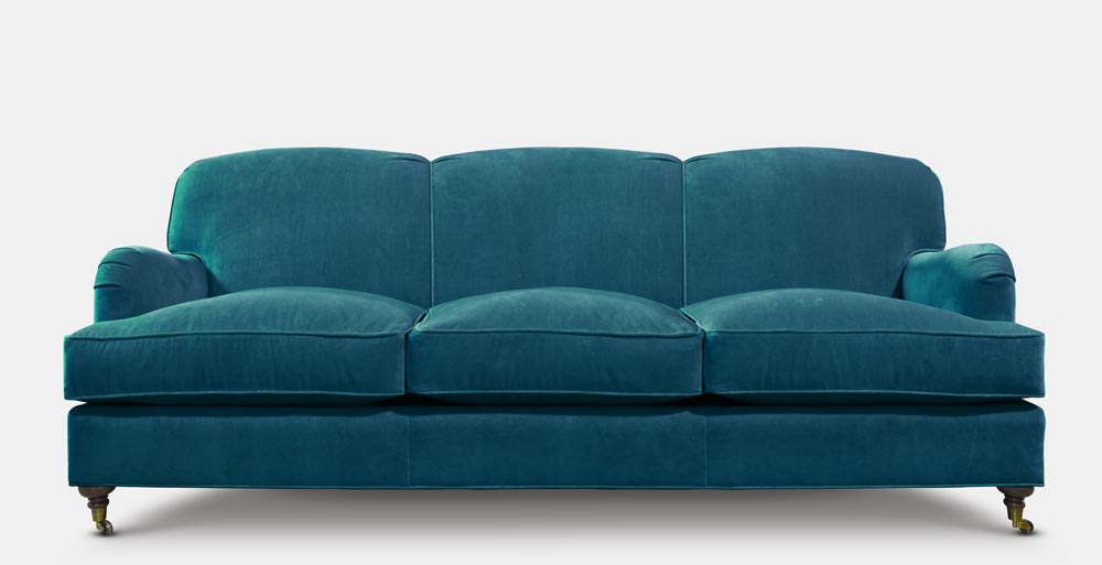 Blue Kubrick Tight Back English Arm Sofa in Como Cyan Velvet