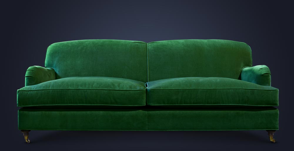 Green Kubrick English Arm Tight Back Sofa in Como Emerald Velvet