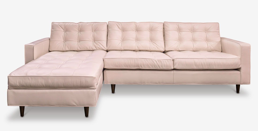 Millennial Pink Leather Redding Mid-Century Tufted Sectional