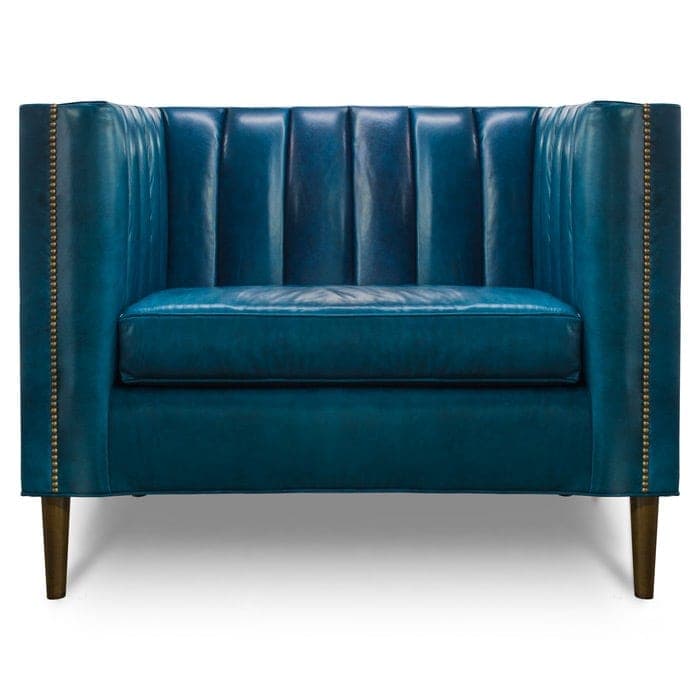 Lambert Channel Tufted Tuxedo Blue Leather Chair