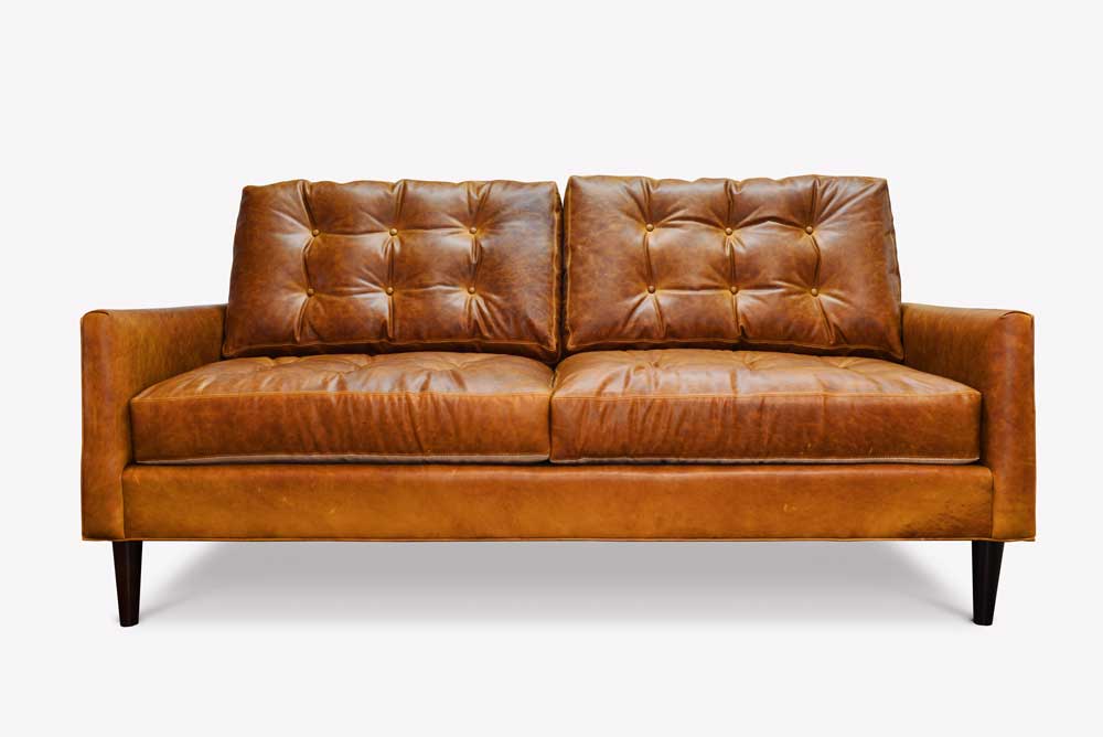 Redding Brown Leather Knoll Style Sofa