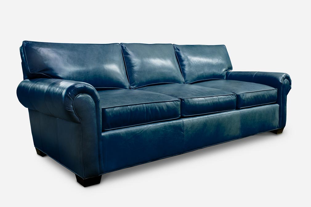 Roosevelt Roll Arm Leather Sofa in Navy