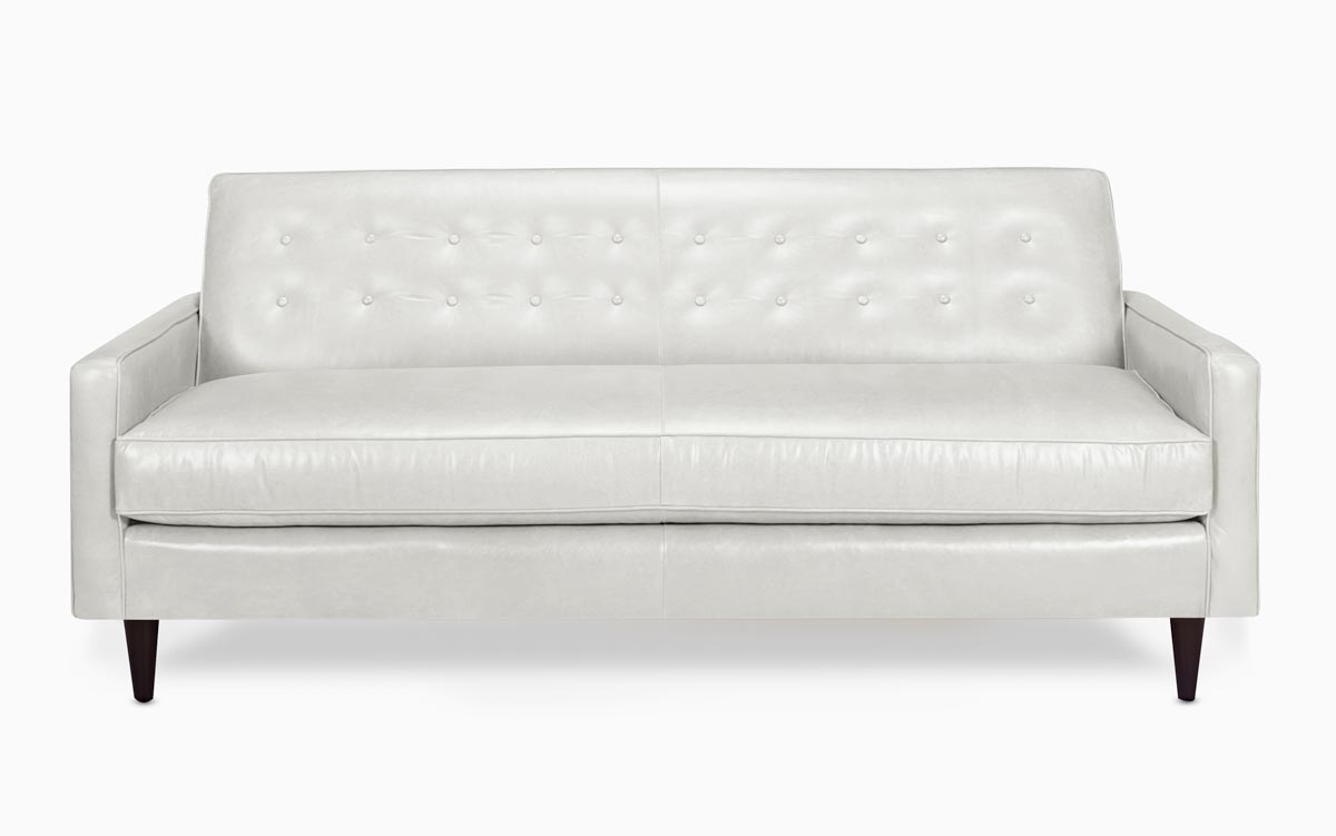 Jack Tight Back White Leather Mid-Century Low Profile Knoll Style Sofa