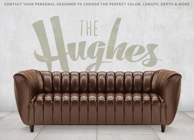 Hughes Art Deco Club Arm Leather Sofa, Hughes Leather Reclining Sofa