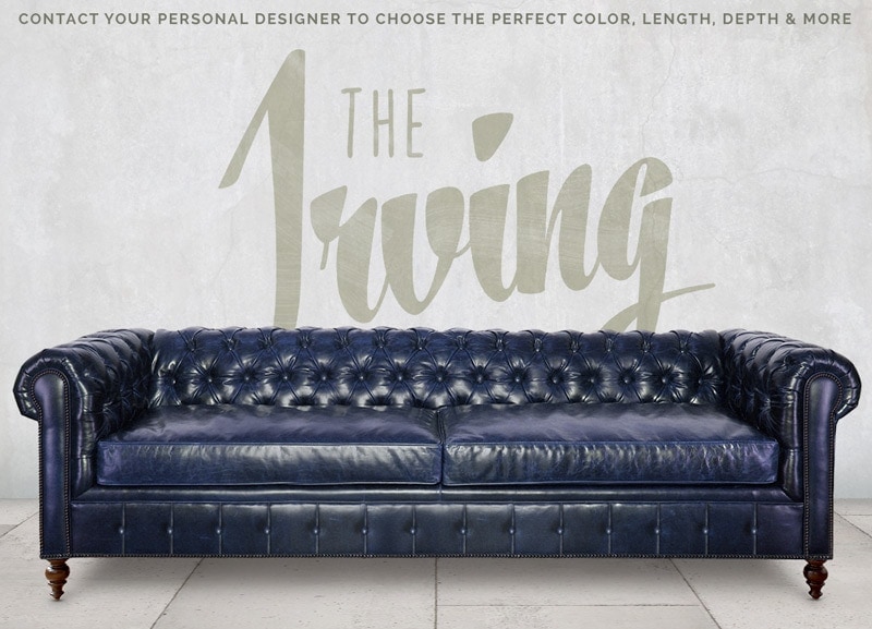 Irving Traditional Navy Blue Leather Chesterfield Sofa