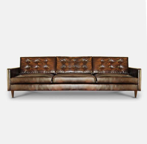 Redding Mid-Century Brown Leather Tufted Sofa