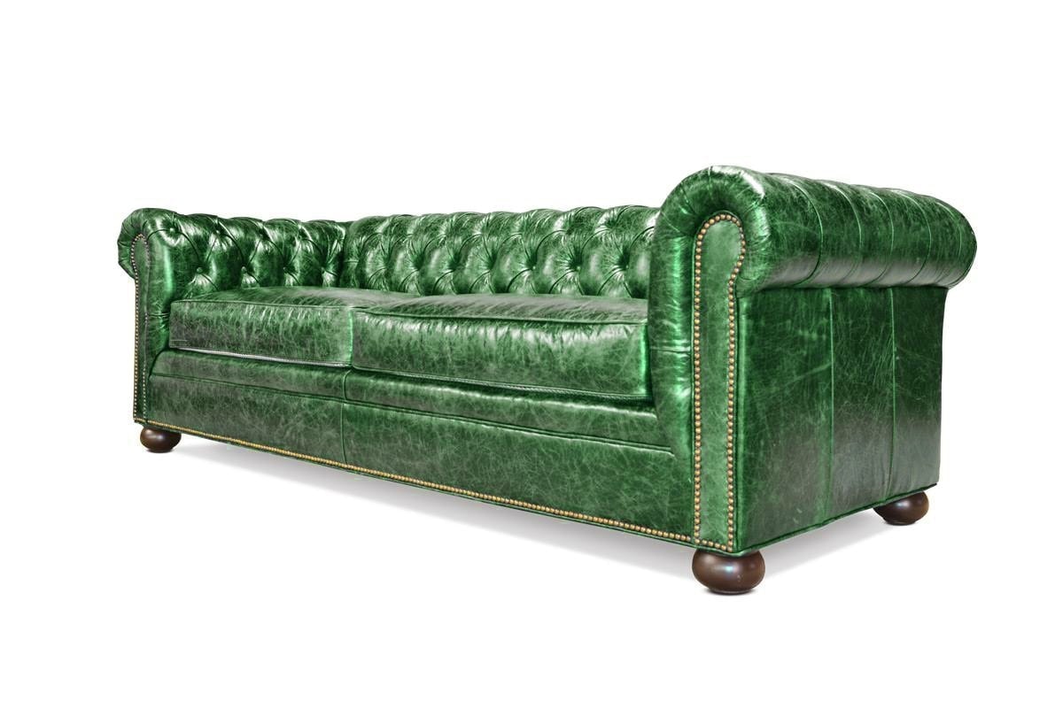 Irving Traditional Chesterfield Sofa in Emerald Green Leather