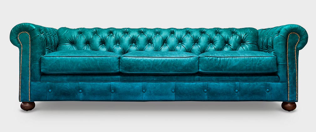 Irving Classic Blue Leather Chesterfield Sofa