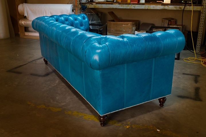 Baby Blue Leather Chesterfield Angle