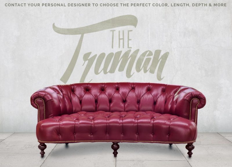 The Truman, a Button Tufted Curved Chesterfield Sofa in Red Leather