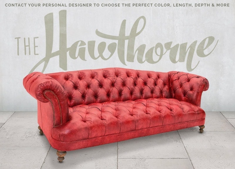 Hawthorne Red Leather Tufted British Chesterfield Pub Sofa