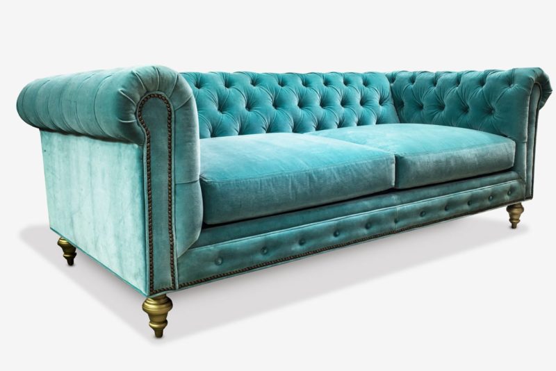 Fitzgerald Aqua Velvet Classic Chesterfield Sofa