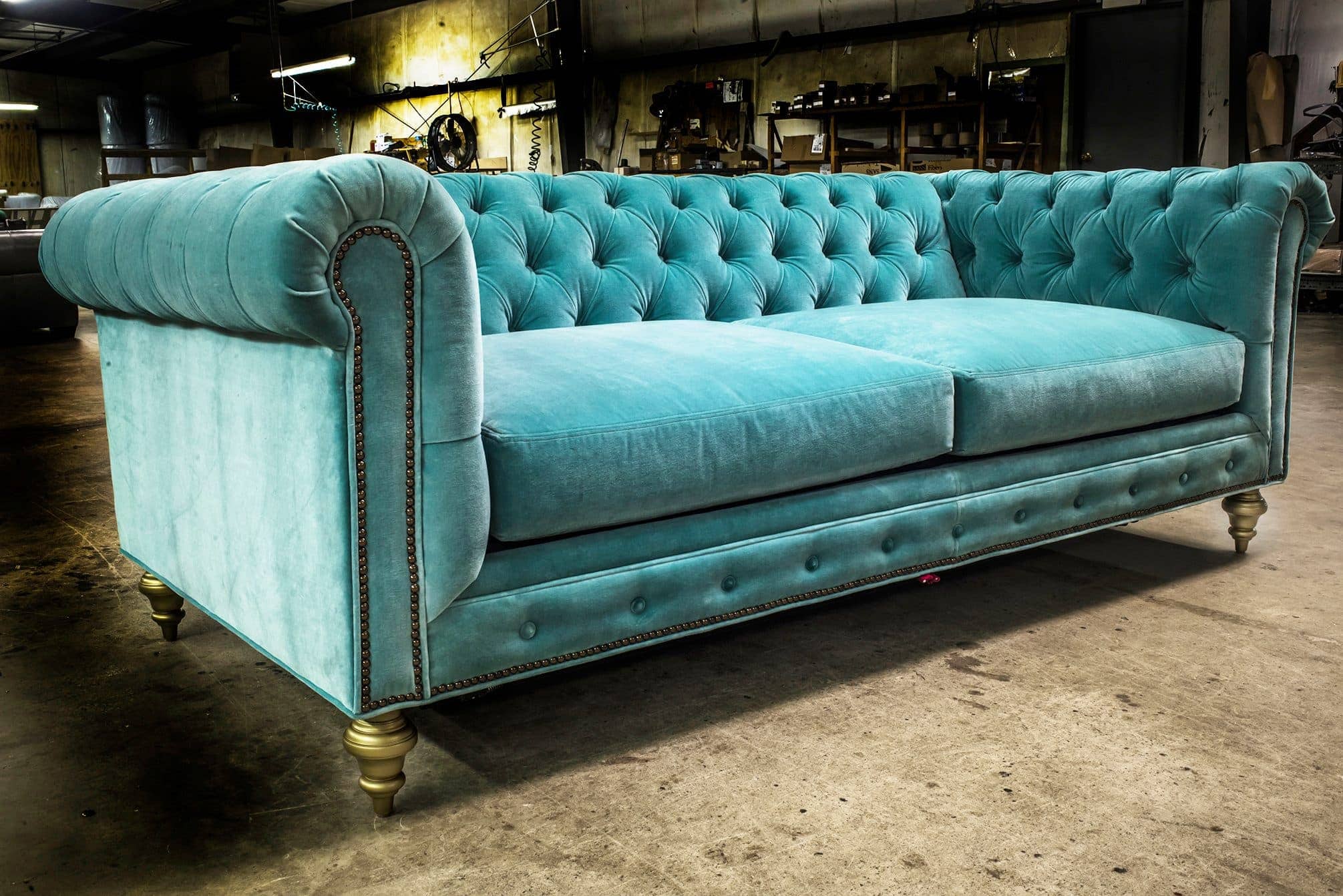 Fitzgerald Aqua Velvet Classic Chesterfield Sofa