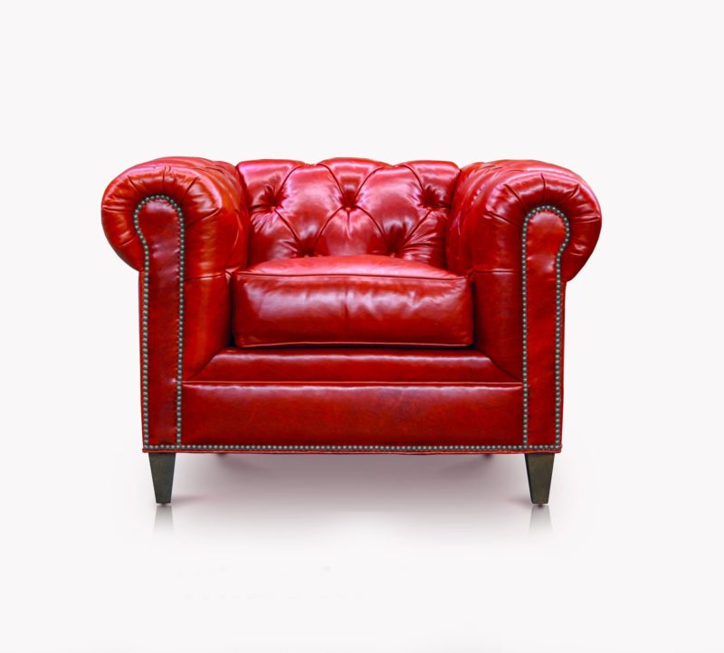 Fitzgerald Chesterfield Armchair In Cherry Red Leather