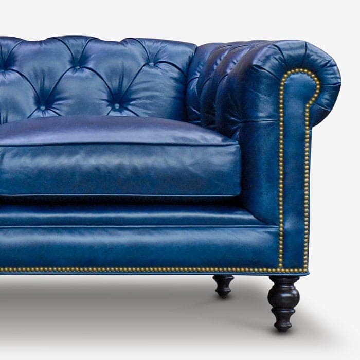 Blue Leather Chesterfield Sectional Sofa
