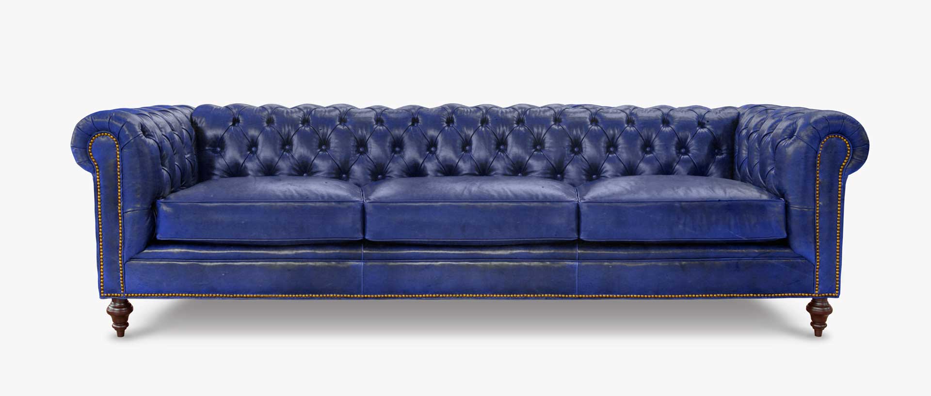 Fitzgerald Blue Leather Chesterfield Sofa