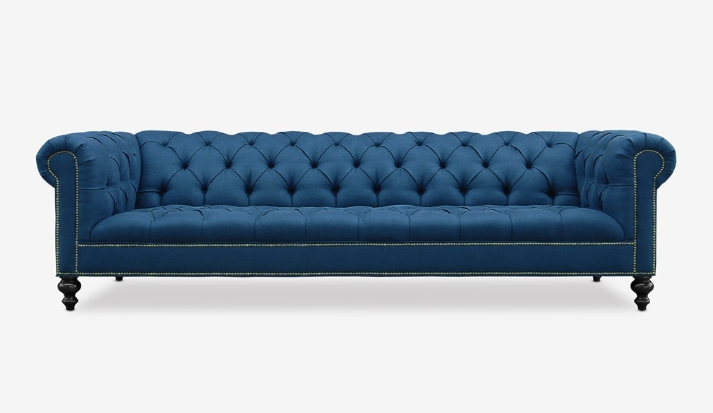 Wright Blue Fabric Tufted Seat Chesterfield Sofa