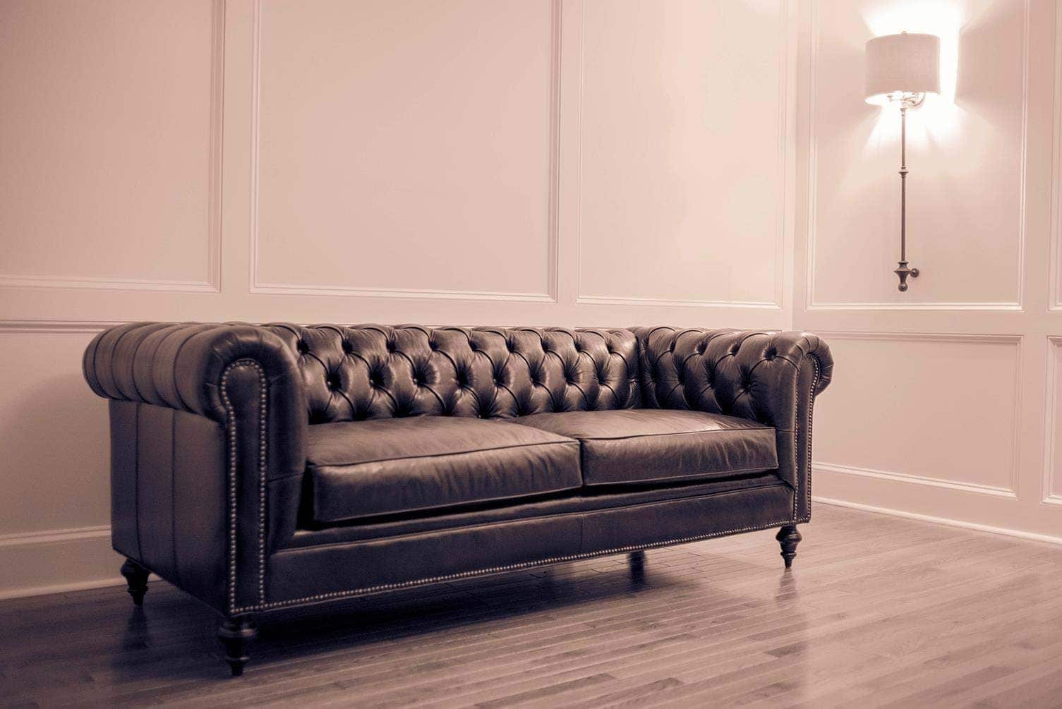 Fitzgerald Vintage Brown Leather Chesterfield Couch