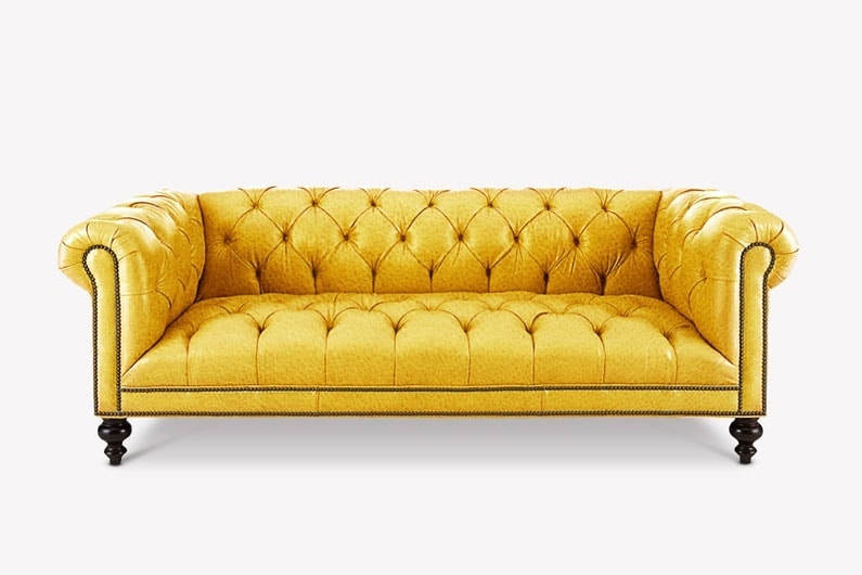 Fitzgerald Yellow Leather Chesterfield Sofa with Tufted Seat
