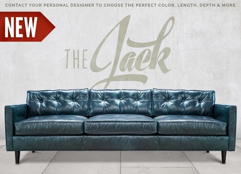 Jack Blue Leather Mid-Century Low Profile Knoll Style Sofa