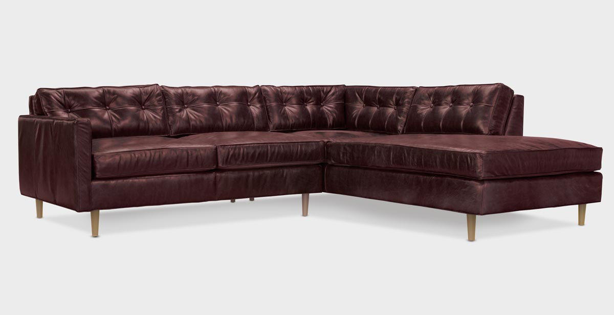 Jack Burgandy Leather Mid Century Low Profile Knoll Style Sectional