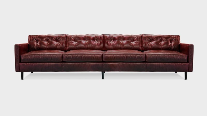 Jack Oxblood Leather Mid-Century Low Profile Knoll Style Sofa