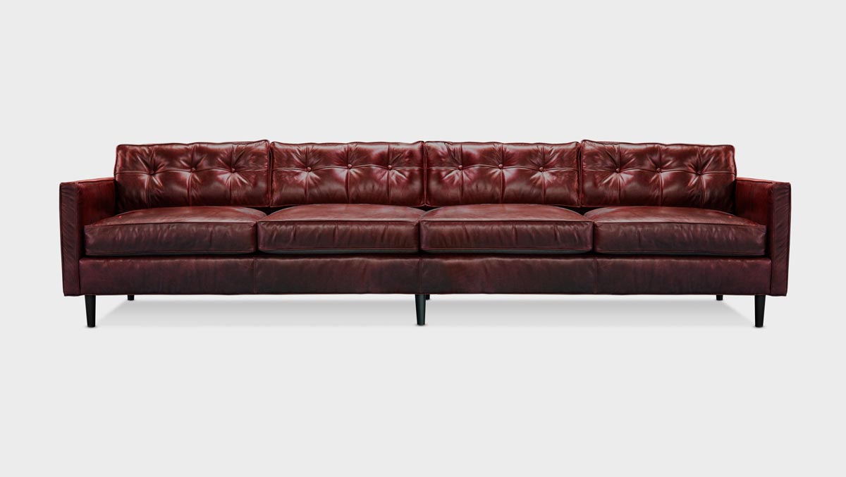 Jack Oxblood Leather Mid-Century Low Profile Knoll Style Sofa