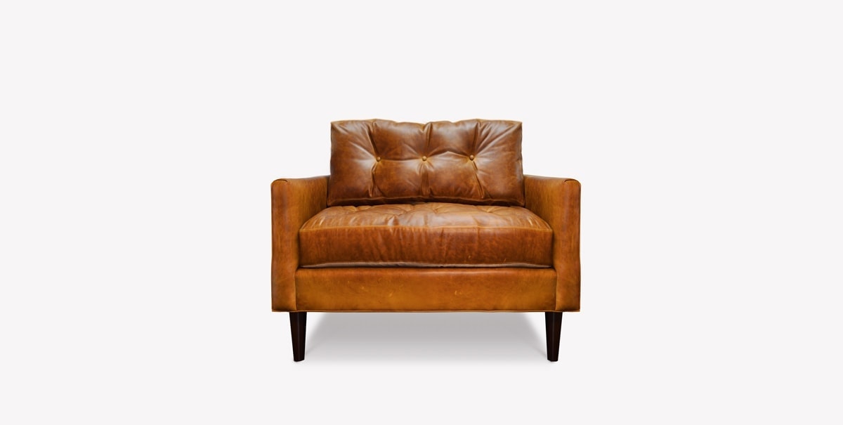 Jack Tan Leather Mid-Century Low Profile Knoll Style Chair