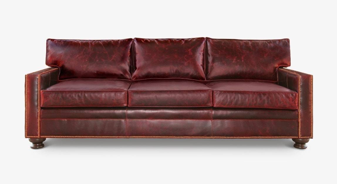 Heston Vintage Brown Leather Sofa with Nailheads