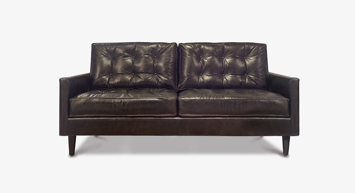Mid Century Black Leather Sofa